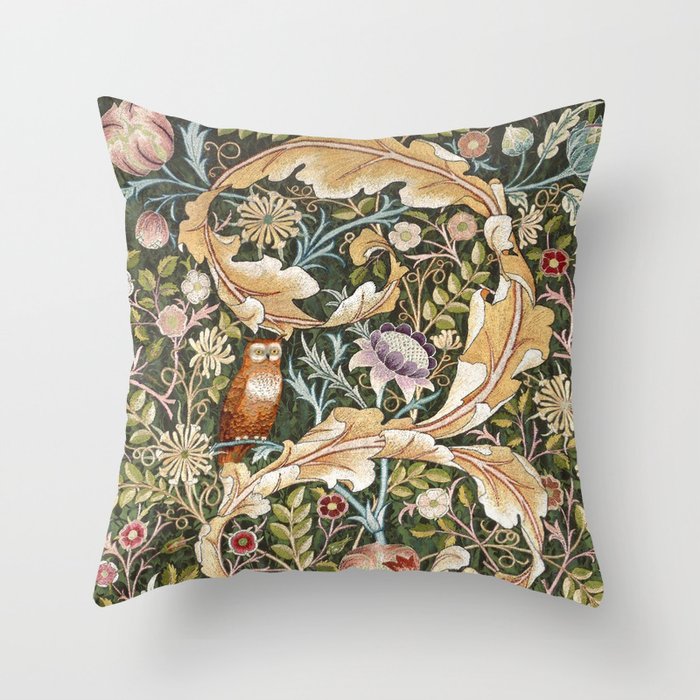 William Morris Owl Art Nouveau Tapestry Throw Pillow