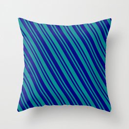 [ Thumbnail: Blue & Dark Cyan Colored Lines Pattern Throw Pillow ]