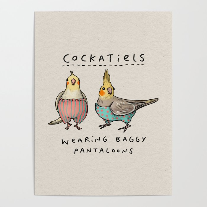 Cockatiels Wearing Baggy Pantaloons Poster
