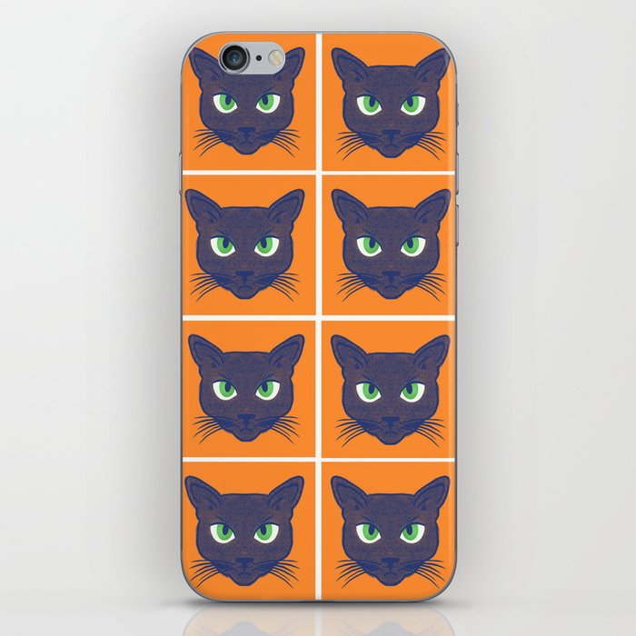 Retro Periwinkle Cats on Orange Halftone Pattern iPhone Skin
