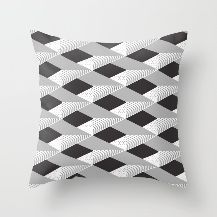 3d Shapes decor 7. minimalist. line. grey. silver. black. white. Throw Pillow