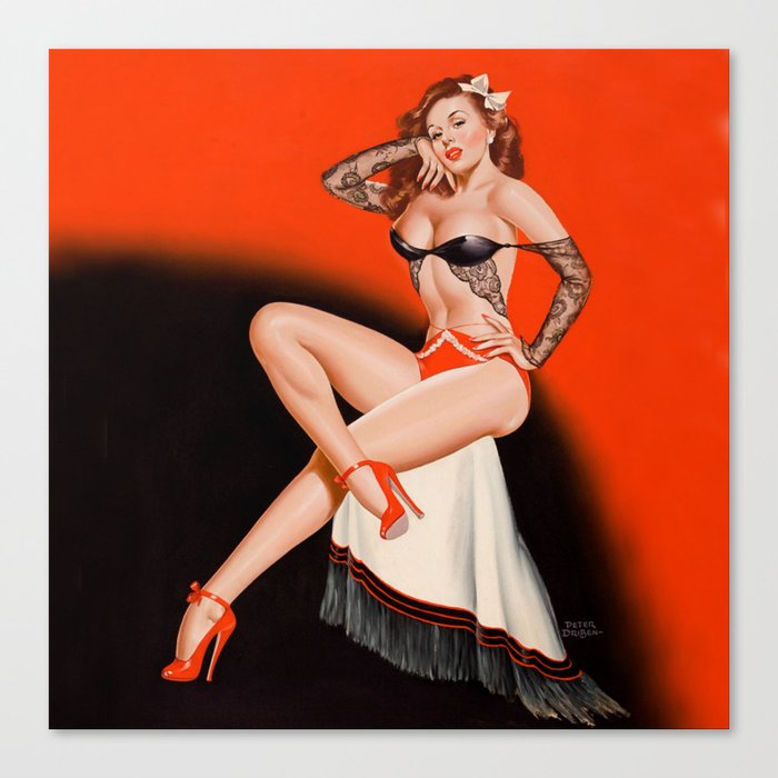 Pin-Up in Black Lace by Peter Driben Canvas Print