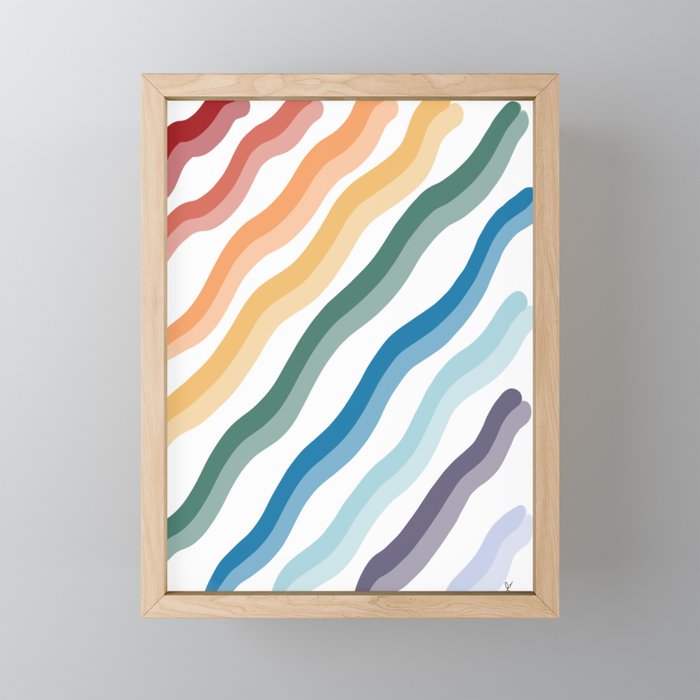 Dual Rainbow Squiggle Lines Framed Mini Art Print