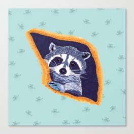 Peeking Raccoons #2 Blue Pallet Canvas Print