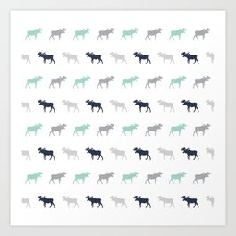 Moose pattern minimal nursery basic grey and white camping cabin chalet decor Art Print