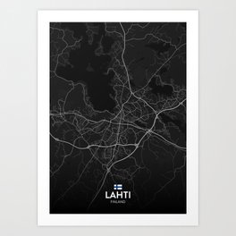 Lahti, Finland - Dark City Map Art Print