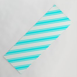 [ Thumbnail: Mint Cream & Aqua Colored Lined/Striped Pattern Yoga Mat ]