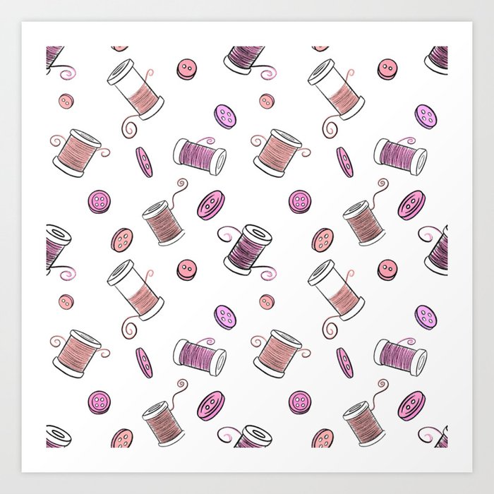 Sewing Pink Cotton Reels and Buttons Art Print