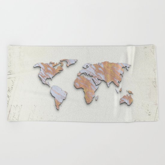 Rose Gold Marble Map - RoseGold World II Beach Towel