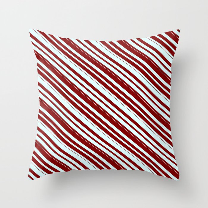 Light Cyan & Maroon Colored Lined/Striped Pattern Throw Pillow