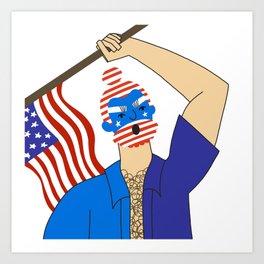 Football fan. a man with an American flag is rooting for a sports team Art Print