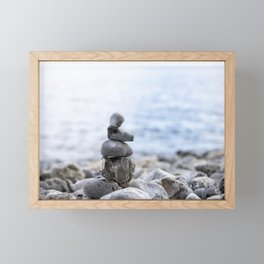 Balancing stones at see with natural colors | fine art travel and nature photography Framed Mini Art Print