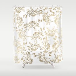 Vintage white faux gold roses floral Shower Curtain