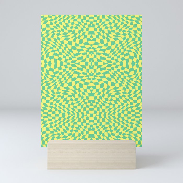 Lemon yellow green checker symmetrical pattern Mini Art Print