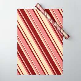 [ Thumbnail: Light Coral, Beige, and Dark Red Colored Lines Pattern Wrapping Paper ]