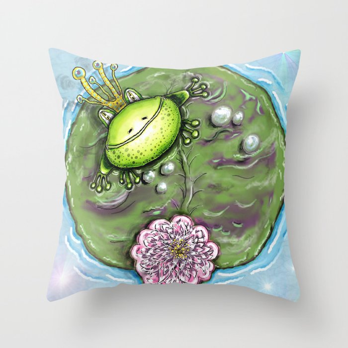 Frog Prince on His Lily Pad Throw Pillow