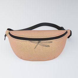 Sketched Dragonfly and Golden Fairy Dust on Peach Orange Fanny Pack