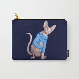 Cute Sphynx Cat with Blue Knit Sweater  Carry-All Pouch