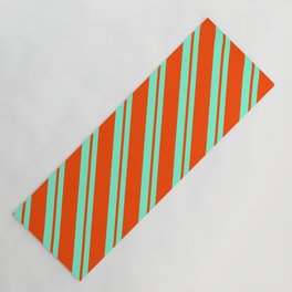 [ Thumbnail: Aquamarine and Red Colored Stripes Pattern Yoga Mat ]