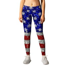 Glitter Sparkle American Flag Pattern Leggings