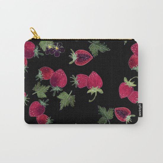 Watercolor. Strawberries on a black background Carry-All Pouch