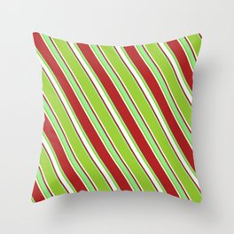 [ Thumbnail: Red, Light Green, Green & Mint Cream Colored Lines Pattern Throw Pillow ]
