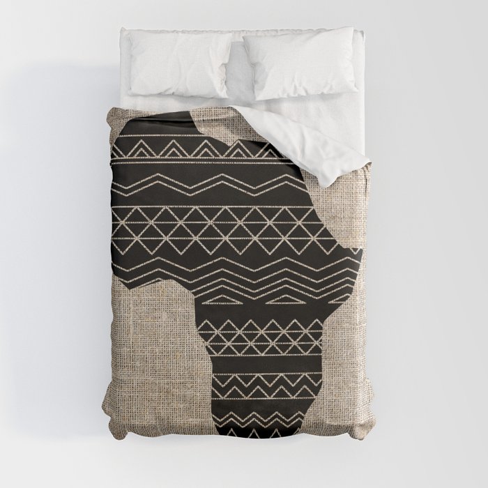 Map of Africa in Black on Beige, Ethnic Heritage, Cultural by Saletta Home Decor Duvet Cover