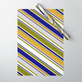 [ Thumbnail: Colorful Light Gray, Green, Goldenrod, Mint Cream, and Blue Colored Pattern of Stripes Wrapping Paper ]