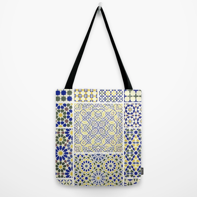 blue and yellow handbag