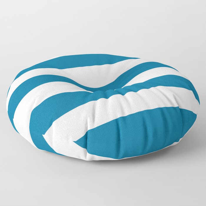 Sea blue - solid color - white stripes pattern Floor Pillow