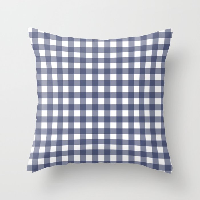 Navy blue gingham pattern Throw Pillow