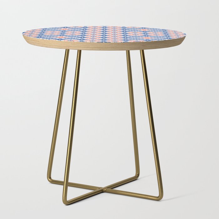 Cheerful Retro Modern Kitchen Tile Mini Pattern Red and Navy Blue Side Table