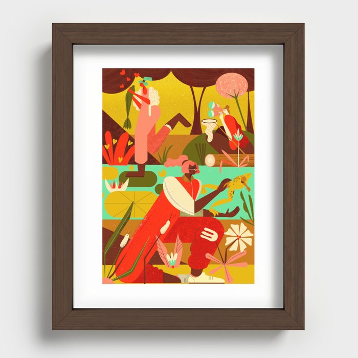 Girls kissing frogs Recessed Framed Print
