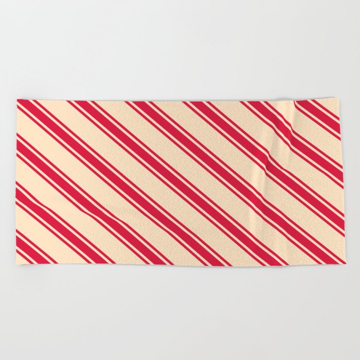 Bisque & Crimson Colored Pattern of Stripes Beach Towel