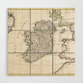 Map of Ireland - Bonne - 1771 vintage pictorial map  Wood Wall Art
