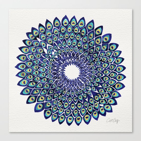 Peacock Mandala – Navy & Gold Canvas Print