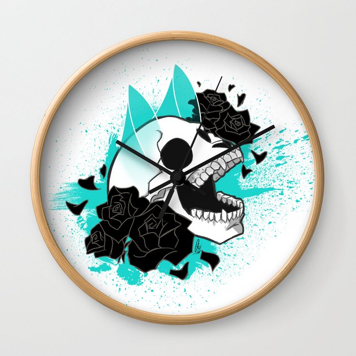 Skull 'n' Roses (ScribbleNetty-Colored) Wall Clock