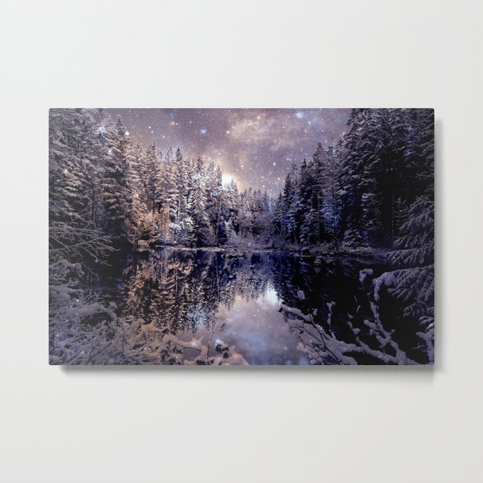 A Cold Winter's Night Neutral Beige Navy Blue Metal Print