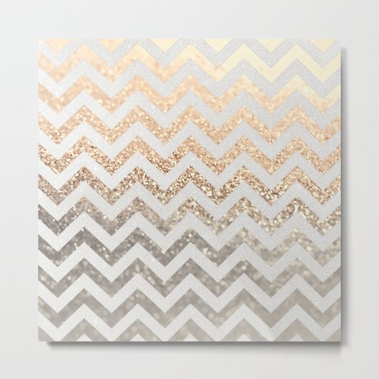 GOLD & SILVER CHEVRON Metal Print