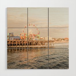 Pastel Color Santa Monica Pier Photo | Colorful California at Sunset Art Print | Summer by the Coast Travel Photography Wood Wall Art