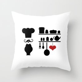 Chef silhouette with kitchen elements Throw Pillow