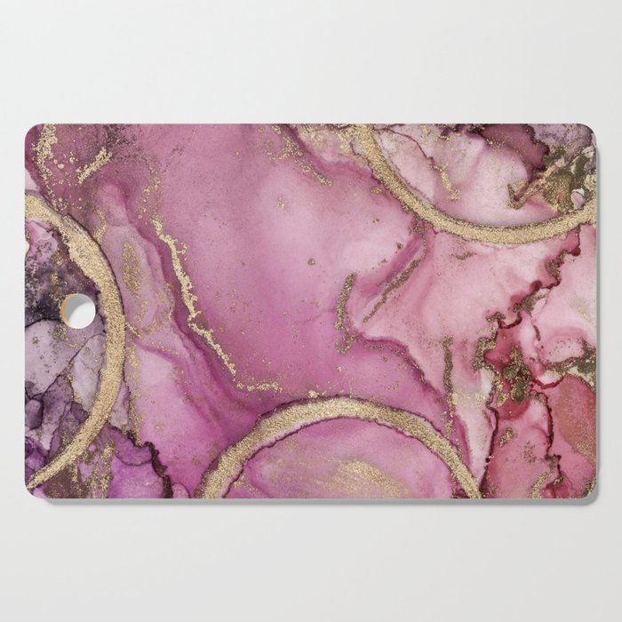 Pink Gold Ink Texture Colorful Marble Painting Cutting Board