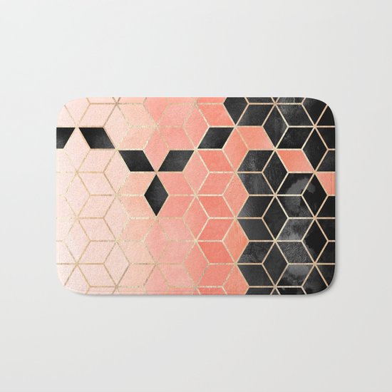 Black And Coral Cubes Bath Mat