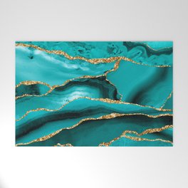 Aqua Turquoise Day Blue Galaxy Marble Welcome Mat