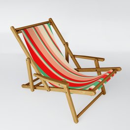 [ Thumbnail: Red, Sea Green, Bisque & Light Salmon Colored Lines/Stripes Pattern Sling Chair ]