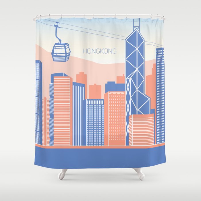 Hong Kong City Illustration Shower Curtain By Uzualsunday Society6
