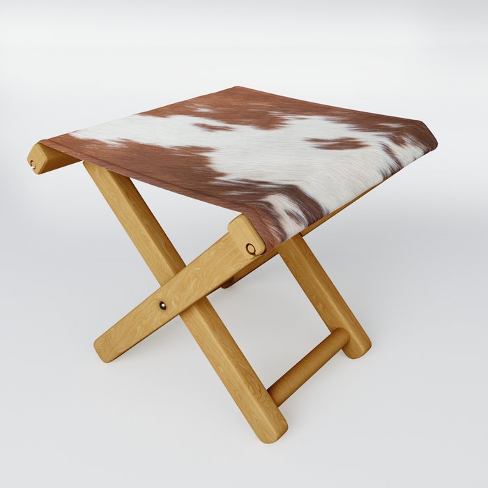 Brown and White Cowhide, Cow Skin Print Pattern Folding Stool
