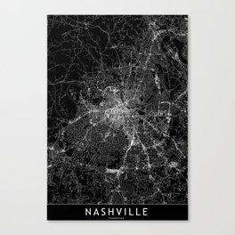 Nashville Black Map Canvas Print