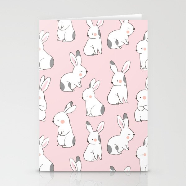 Cute Bunny Rabbits - Pink Stationery Cards