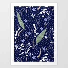 Navy Blue Lily of the Valley Art Print